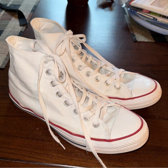 Converse Other - Converse Chuck Taylor Unisex White High-Tops with Red and Blue Details M9 W11